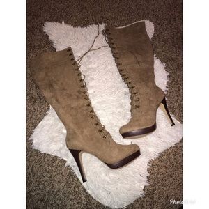 Thigh/ Knee High Tan Topez Boot Heel Size 10